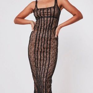 Corset detail square neck midi dress